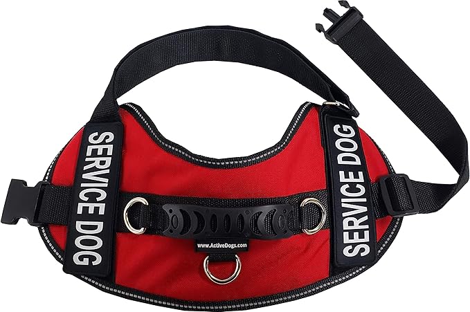 ActiveDogs Air-Tech Service Dog Vest Harness, Small Girth 19"-24" w/Handle, ADA Cards + Reflective Service Dog Patches - Red