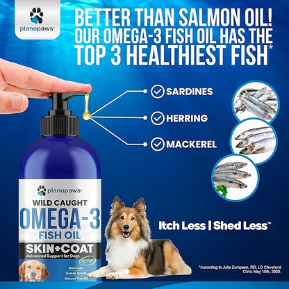 Omega 3 Fish Oil for Dogs - Better Than Salmon Oil for Dogs - Dog Fish Oil Supplement - Reduce Shedding & Itching - Supports Joints, Brain, Heart Health- Dog Skin and Coat Supplement - Fish Oil Liquid