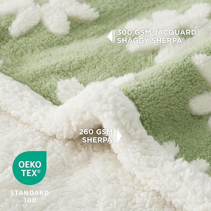 Lesure Waterproof Puppy Blanket for Small Dogs - Washable Double Sided Dog Blankets with Warm Jacquard Shag and Soft Sherpa Fleece, Pet Cat Blanket for Couch Protection, 3D Textured Cloud, Green