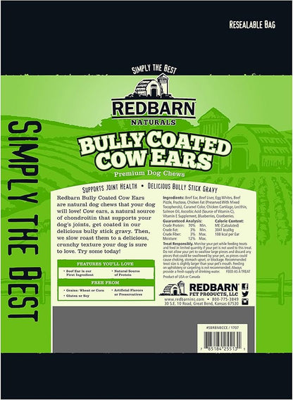 Redbarn All-Natural Bully Coated Cow Ears Chews for Dogs - Premium Crunchy Dental Treats with Chondroitin for Joint Health - Made in USA with No Artificial Ingredients - 4.2 oz Bag