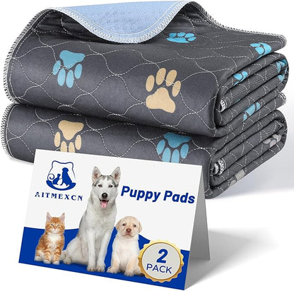 Aitmexcn Washable Puppy Dog Pee Pad, 2PCS 100% Waterproof Whelping Training Mat for Puppy/Senior Dog, Fast Drying Reusable Puppy Pads for Indoor, Outdoor and Car Travel- 24'' x 36''