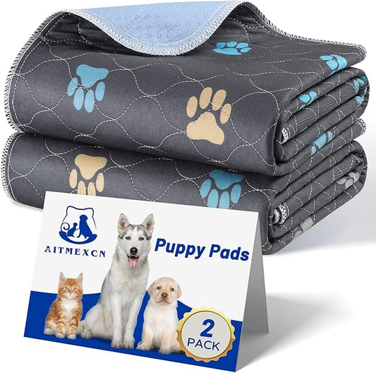 Aitmexcn Washable Puppy Dog Pee Pad, 2PCS 100% Waterproof Whelping Training Mat for Puppy/Senior Dog, Fast Drying Reusable Puppy Pads for Indoor, Outdoor and Car Travel- 24'' x 36''