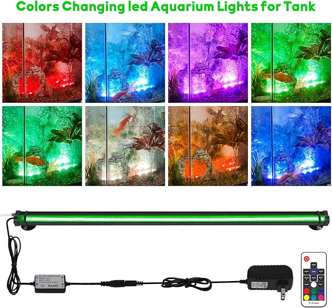 Submersible Fish Tank Aquarium Light: Underwater Aquarium Bubble Lights with Adjustable Brightness Colors -IP68 Waterproof Bubble Lights with Remote and Suction Cups for 20-25 inch Aquarium Fish Tank