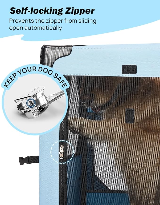 JOYTUTUS Collapsible Dog Crate, 37 Inch Portable Pet Crate for Car, Travel Dog Kennel Foldable Dog Crate for Large Dog 70lbs, Soft Cat Carrier Fit for Indoor & Outdoor/Trunk (Blue)