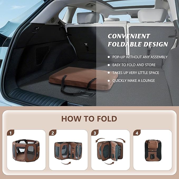 Dog Playpen, Cat Dog Crate Portable Pet Exercise Cage Kennel House Puppy Playpen Animal Playpen Indoor/Outdoor, Water-Resistant Kennel Tent with Traveling Bag (Brown, Medium)