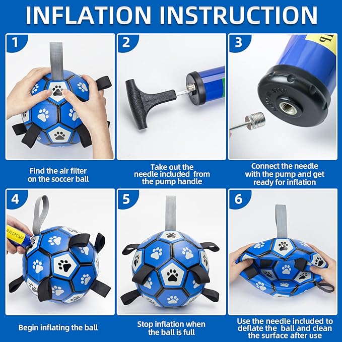 QDAN Dog Ropes Toys Soccer Ball with Straps, Interactive Dog Toys for Tug of War, Puppy Birthday Gifts, Dog Tug Toy, Dog Water Toy, Durable Dog Balls for Medium & Large Dogs-Blue&Grey（8 Inch）