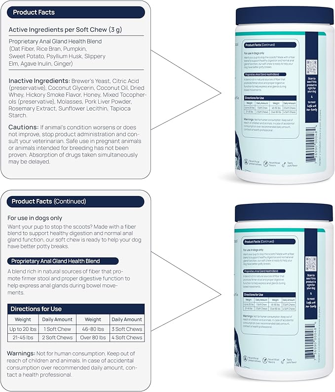 Veterinary Formula Anal Gland Support for Dogs  Vet-Formulated No Scoot Chews with Pumpkin, Ginger, Agave Inulin & Probiotics  Supports Scooting, Stool Quality & Digestive Health, 60 Soft Chews