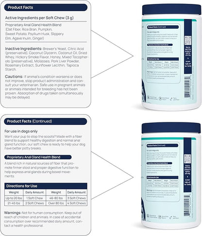 Veterinary Formula Anal Gland Support for Dogs  Vet-Formulated No Scoot Chews with Pumpkin, Ginger, Agave Inulin & Probiotics  Supports Scooting, Stool Quality & Digestive Health, 60 Soft Chews