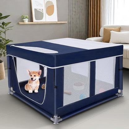 Dog Playpen 42 _ 42 inch, Puppy Playpen with Removable Roof, 25 Height Pet Playpen with Zipper Door for Small Dogs and Small Animals, Dog Fence Indoor & Outdoor