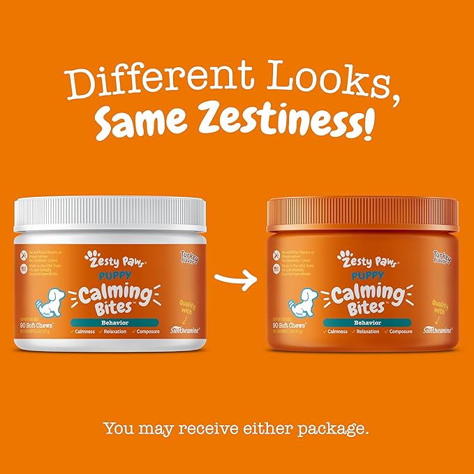 Zesty Paws Calming Chews for Dogs - for Everyday Stress, Relaxation, Composure, and Separation, Puppy Bites Turkey 90 Count