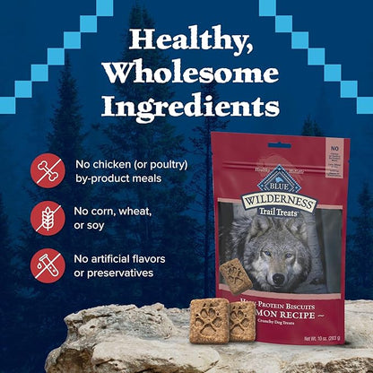 Blue Buffalo Wilderness Trail Treats High Protein Grain Free Crunchy Dog Treats Biscuits, Salmon Recipe 10-oz Bag