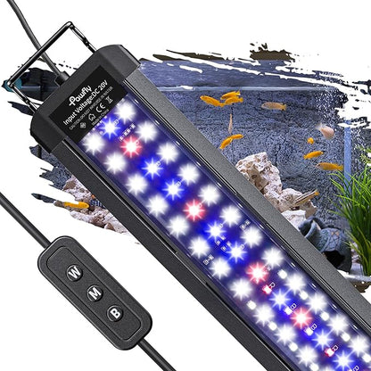 Pawfly 21W Aquarium LED Light for 30 to 36 Inch Fish Tanks Extendable Fish Tank Light with Full Spectrum Brilliant White Blue Red Lights with Daytime & Night Modes and Adjustable Brightness