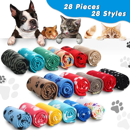 Chumia 28 Pieces Puppy Blanket Bulk Small Fleece Pet Blanket for Puppy Dogs Kitten Cats Pets Soft Warm Paw Print Sleep Mat Bed Covers, 28 Styles(27.5 x 39.3 Inch)
