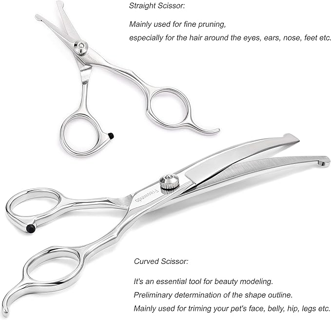 Dog Grooming Scissors Kit, Safety Round Tip, Heavy Duty Stainless Steel Dog Scissors and Dog Nail Clippers for Grooming Full Body