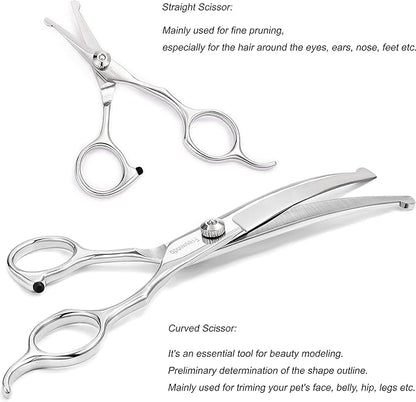 Dog Grooming Scissors Kit, Safety Round Tip, Heavy Duty Stainless Steel Dog Scissors and Dog Nail Clippers for Grooming Full Body