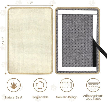 White Cat Scratching Mat Sisal, 2 Packs Sisal Fabric Large Cat Scratching Pad for Indoor Cats with Adhesive Hook Loop Tape, Wall Scratchers for Indoor Cats 23.6" x 15.7"