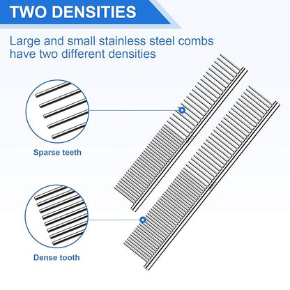 2PCS Stainless Steel Metal Dog Comb, For Removing Tangled Mats And Massaging Pet Combs, Professional Pet Grooming Tools