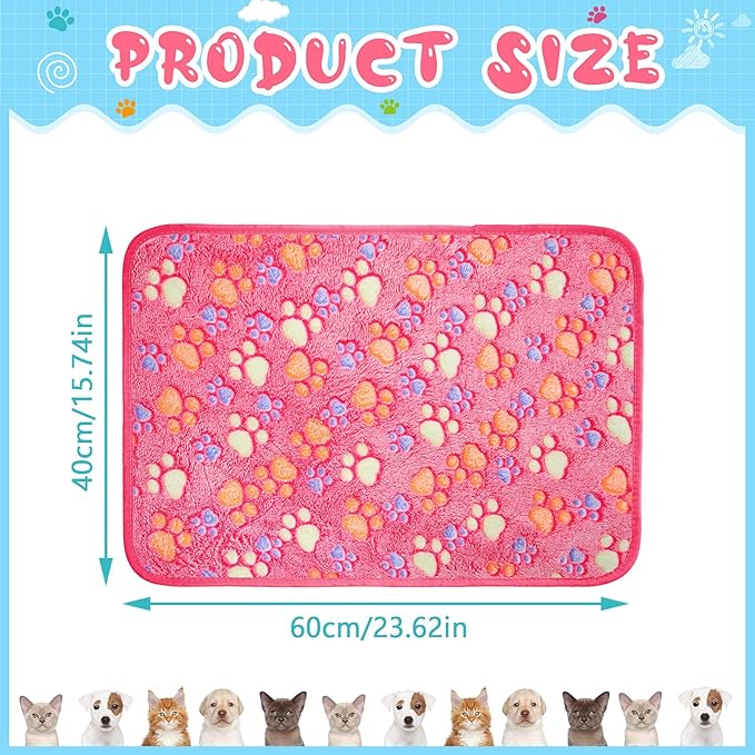 Tatuo 4 Pcs Dog Blanket Pet Puppy Blanket Puppy Teething Toys Paw Print Fleece Blanket for Pet Cat Soft Warm Sleep Mat Guinea Pig Cage Blanket(Small(24 x 16 Inch),Pink)
