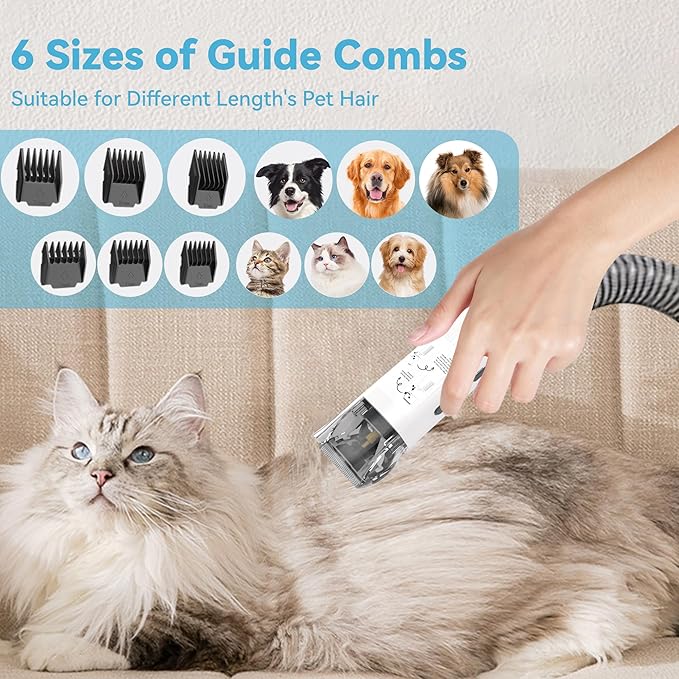 6-in-1 Pet Grooming Kit with Vacuum Brush | Low Noise Deshedding Tool, Dog Hair Clippers & Scissors | Shedding Control for Dogs Cats Clean up