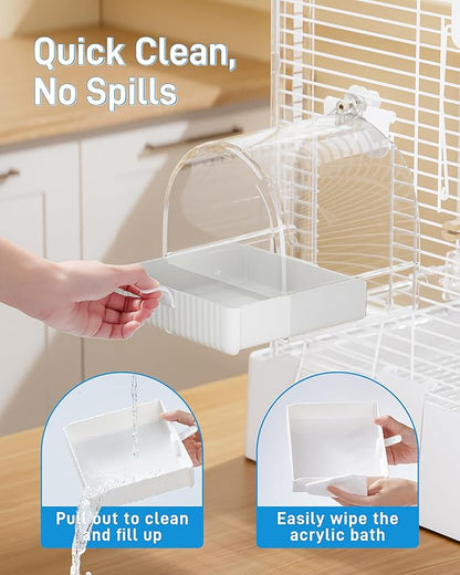 BUCATSTATE Hanging Bird Bath for Cage with Cover, 3 in 1 Multifunction Bird Bath/Bowl/House, Bird Cage Accessories Suitable for Small to Medium Birds, Like Lovebirds, Finches, Parakeets, Mannikin