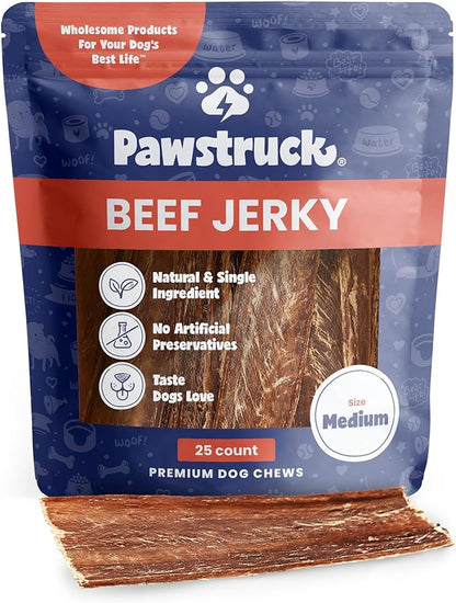 Pawstruck Premium Beef Jerky Dog Treat Chews, Medium 4"-6" Strips  Supports Hip & Joint Health, Rich in Glucosamine & Chondroitin, No Added Preservatives  25 Count