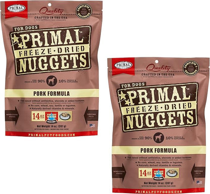 Primal Freeze Dried Raw Dog Food Nuggets, Pork, Complete & Balanced Meal, Also Use as Topper or Treat, Premium, Healthy, Grain Free, High Protein Raw Dog Food, 14 oz (Pack of 2)