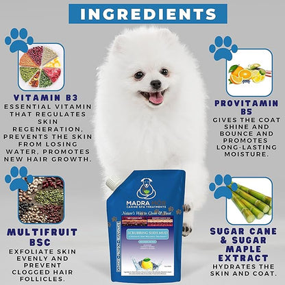 Worldwide Nutrition Bundle: Madra Mor Scrubbing Suds - Dog Essentials Mud Bath, Dog Grooming, Dry Skin for Dogs Treatment, Dog Coat Skin Care Products - 10oz Pouch & Multi-Purpose Key Chain