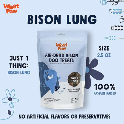 WEST PAW Air Dried Bison Lung Dog Treats  Farm Fresh Bison Lung Snacks for Dogs  Wholesome Canine Treat  Vitamins, Minerals, Proteins  One-Ingredient Treat  2.5 Oz. (1 Pack)