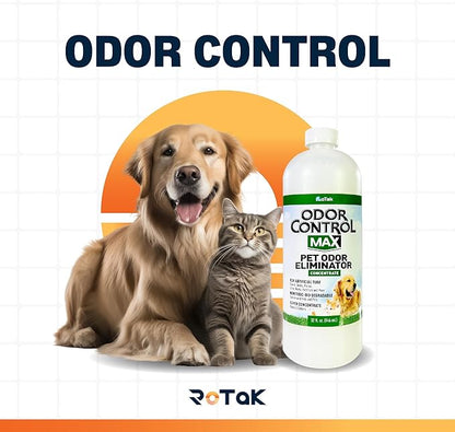RoTak Odor Control MAX Pet Odor Eliminator Concentrate Indoor Outdoor Scent Neutralizer Deodorizer with Live Enzyme Perfect for Artificial Turf and Litter Box (32 oz Concentrate - Makes 5 Gallons)