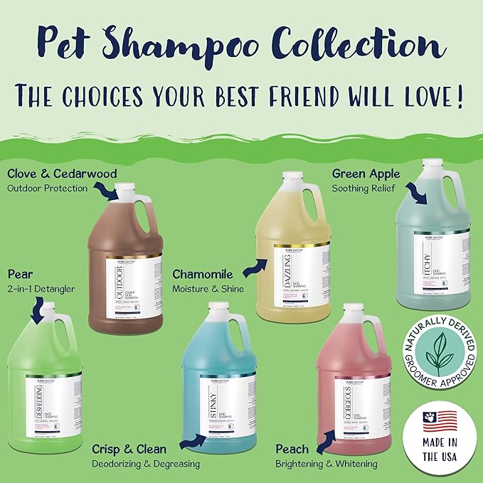 Deshedding Dog Shampoo & Conditioner, 2-in-1, Naturally Derived, Tear-Free, Salt-Free, Paraben-Free, pH-Balanced, Detangles, Conditions, Reduces Shedding, Pear Scent 1 Gallon (4 Pack) 10:1 Concentrate