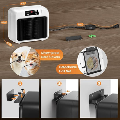 600W Dog House Heater With Time Setting (2 4 8 H), 300/600W 2 Mode Electric Pet Heater for Indoor/Outdoor Use, Livestock Kennel, Cat Cage, Coop in Winter