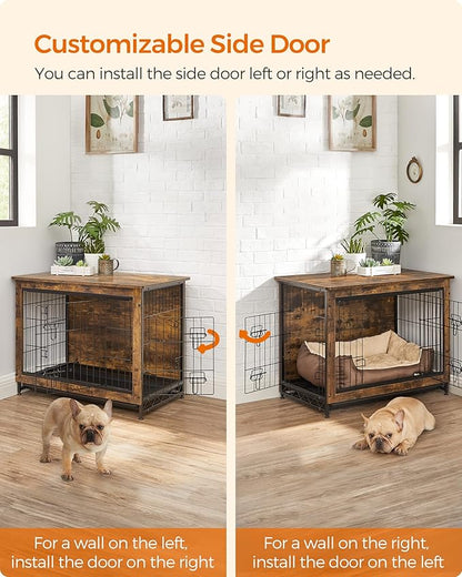 Feandrea Dog Crate Furniture, 32.5" Side End Table, Modern Kennel for Dogs Indoor up to 45 lb, Heavy-Duty Dog Cage with Multi-Purpose Removable Tray, Double-Door Dog House, Rustic Brown UPFC002X01