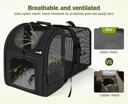 Pecute Cat Carrier Backpacks, Expandable Cat Backpack with Breathable Mesh, Pet Carrier Backpack for Cats Small Dogs Puppies Up to 18 Lbs, Dog Carrier Backpack Great for Travel Hiking Camping Outdoor