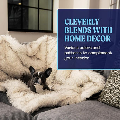 PupProtector Waterproof Throw Blanket for Dogs and Cats, Pet Blanket Cover for Couches, Sofas, Beds, Car Seats, Furniture, Calming Soft Faux Fur, White with Brown Accents, Original (60" L x 50" W)