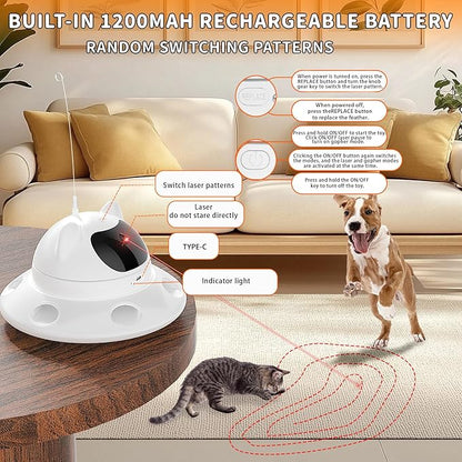 Cat Laser Toy,3-in-1Interactive Cat Toys Automatic Cat Toy with 360° Random Laser & Interactive Feather - 5 Laser PatternsUSB Rechargeable Motion Activated Moving - Fun Toys for Indoor Cats & Kittens