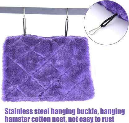 Winter Warm Bird Nest House Shed Hut Hanging Hammock Finch Cage Plush Fluffy Birds Hut Hideaway for Hamster Parrot Macaw Budgies Eclectus Parakeet Cockatiels Cockatoo Lovebird (M, Purple)