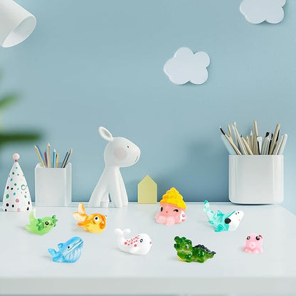 JOYIN 50 Pcs Mini Ocean Resin Animals Figures, Mini Sea Animals Figurines for Aquarium Ornaments Decorations, Cute Garden Accessories, Slime Charms for Crafts, DIY Miniature Scenes