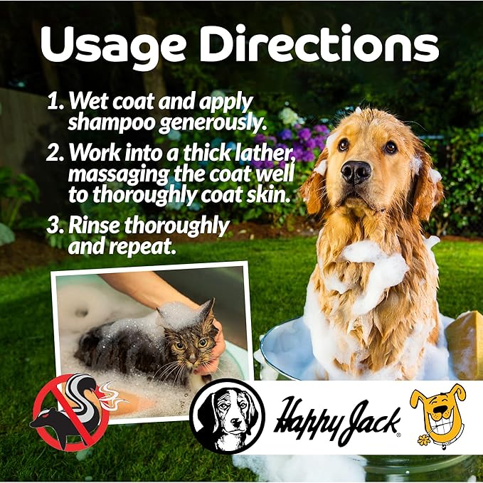 HAPPY JACK Mephidide Anti Skunk Shampoo for Dogs, Cats, Pets  Hypoallergenic Skunk Odor Remover for Dogs  Deodorizing Dog Shampoo (16oz)