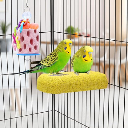 Wontee Bird Calcium Grinding Chewing Toys Bird Perch Stand for Cockatiels Conures Quaker Senegal Parrot, 2 Packs