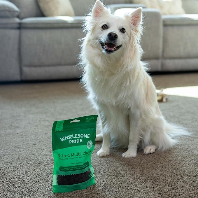 Wholesome Pride 9-in-1 Dog Multifunctional Soft Chews  Joint Pain Relief, Hip & Joint Support, Immune, Skin, Gut, Heart, Brain Health  Glucosamine, MSM, Chondroitin  90 Chews