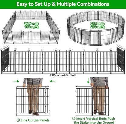 Dog Playpen Outdoor 24 Panels Heavy Duty Dog Fence 40" Height with Thick Pipe Anti-Rust with Doors Portable for RV Camping Yard, Total 54FT, 232 Sq.ft, Snowy Black