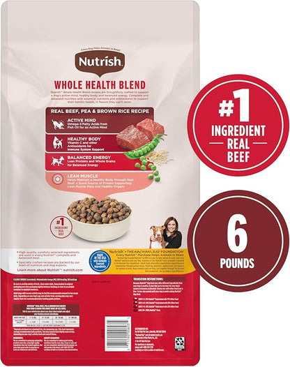 Nutrish Dry Dog Food, Real Beef, Pea & Brown Rice Recipe Whole Health Blend for Adult Dogs, 6 lb. Bag (Rachael Ray)
