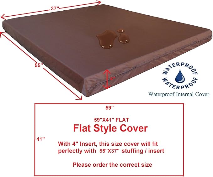 Dogbed4less 2 Pack Internal Duvet Case Waterproof Zipper Dog Bed Cover for XXL Large 55"x37"X4" Memory Foam Pad Pet Bed - 59"x41" Flat