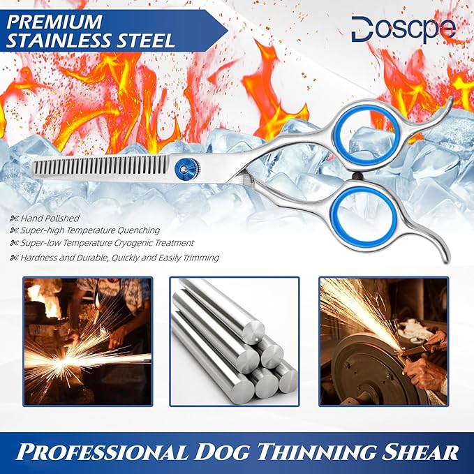 Dog Thinning Shears Professional Dog Grooming Scissors with Large Finger Hole for Pet Cat Hair Cutting Trimming Double Curved Finger Rest Right Left Handed