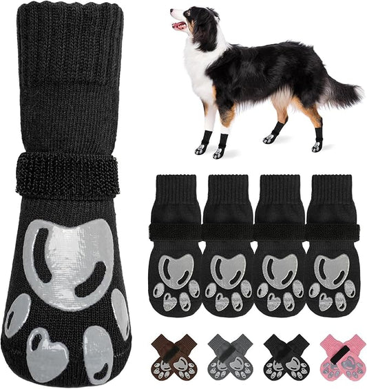 BEAUTYZOO Dog Socks, Non Slip Dog Socks to Prevent Licking Paws -Dog Shoes for Hot/Cold Pavement, Dog Boots & Paw Protectors, Dog Booties for Hardwood Floors, Small Medium Large Senior Dogs