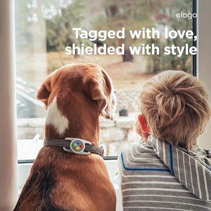 elago Pet Collar W5 Case Compatible with Apple AirTag - Drop Protection Keychain, Cute Design (Track Dogs, Keys, Backpacks, Purses) Tracking Device Not Included (Light Grey)
