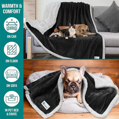 PetAmi Dog Blanket for Small Medium Dogs, Pet Bed Blanket Cat Puppy Kitten, Fleece Furniture Couch Cover Protector Sofa Car, Soft Sherpa Dog Throw Plush Reversible Washable, Mini 29x40 Black