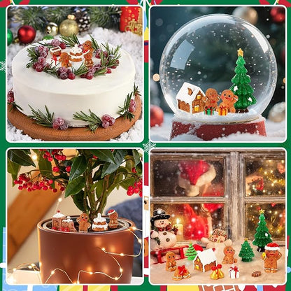56 Pcs Mini Resin Gingerbread Men Tiny Christmas Gingerbread Man Figurines Decorations Xmas Tree for Christmas Village Snow Globe Garden Fairy Accessories Party Favors
