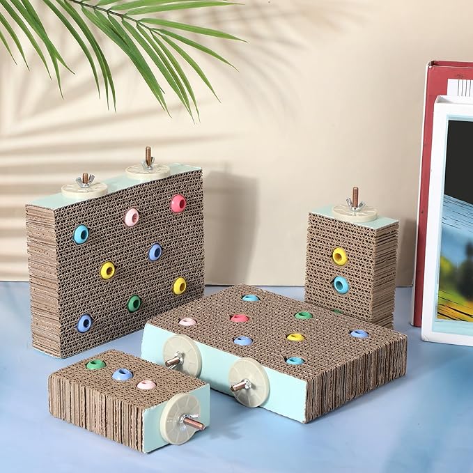 Nuanchu 6 Pcs Bird Perch Stand Toy Parrot Cardboard Platform Bird Paw Grinding Stand Parrot Cage Playground for Macaws Sparrows Parakeet Cockatiel Lovebird (Rainbow Style)