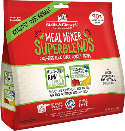 Stella & Chewy's Freeze-Dried Raw Cage-Free Duck Meal Mixer SuperBlends Grain-Free Dog Food Topper, 16 oz. bag, Freeze-Dried Raw Meal Mixer SuperBlends